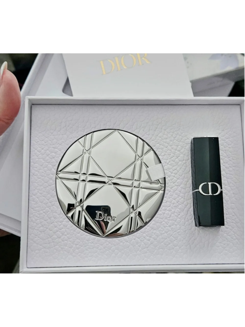 Dior Beauty Silver Cannage Compact Mirror&Lipstick Set In Beatiful Large Box - Picture 6 of 11